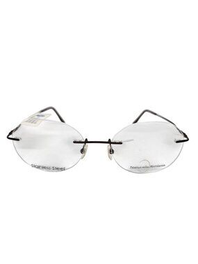 Naturally Rimless Stainless Steel Oval Eyeglasses Brown Frame Size 50-17-135
